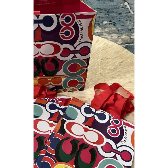 Coach Gift Bag Shopping POPPY Signature C Logo Ribbon Handle Colorful‎ Paper Y2K - Picture 2 of 3